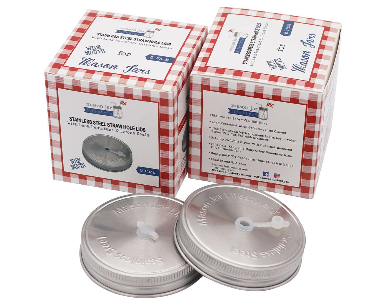 Straw Hole Tumbler Stainless Steel Lids for Mason Jars 5 Pack