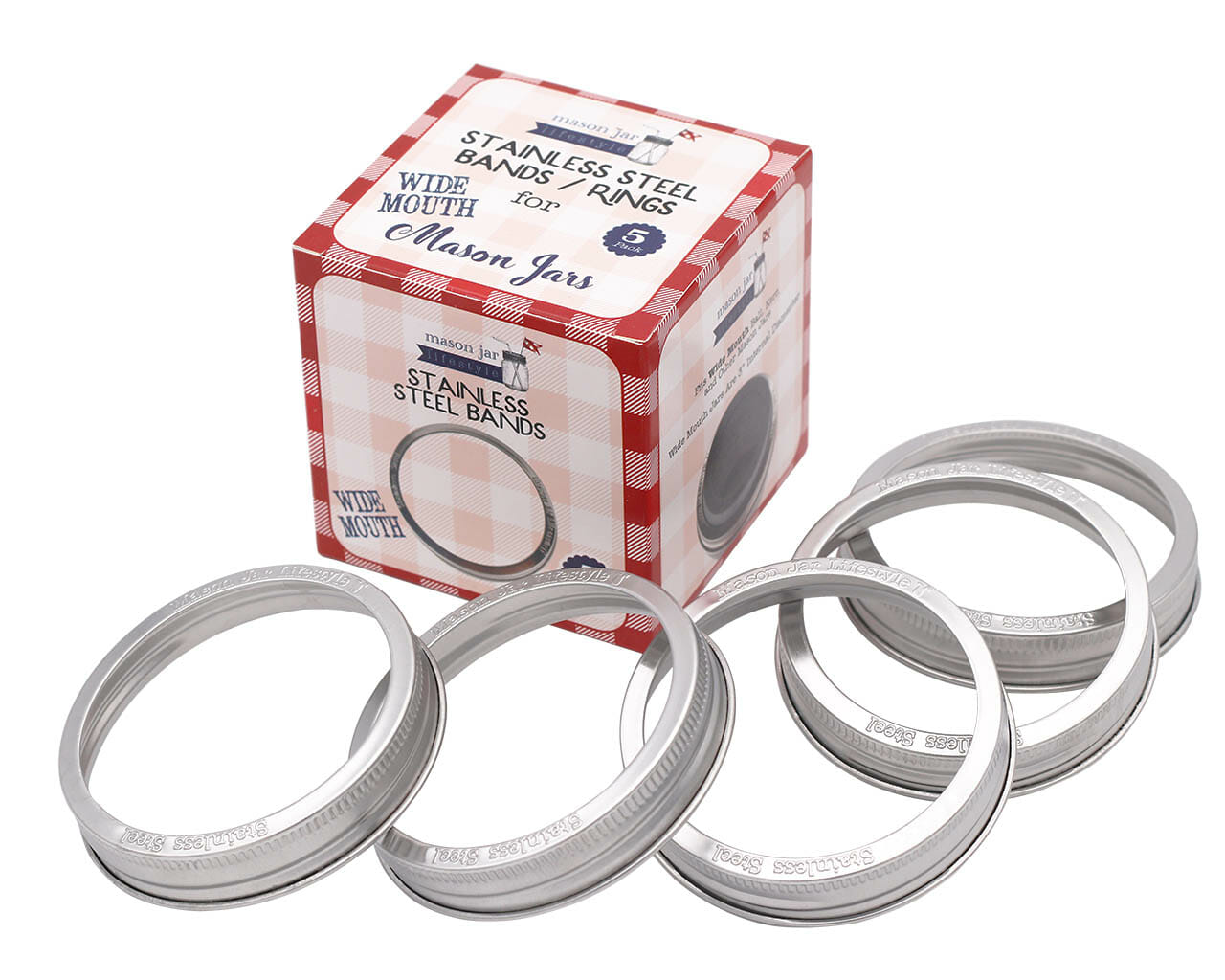 Rust Proof Stainless Steel Bands / Rings for Mason Jars 5 Pack