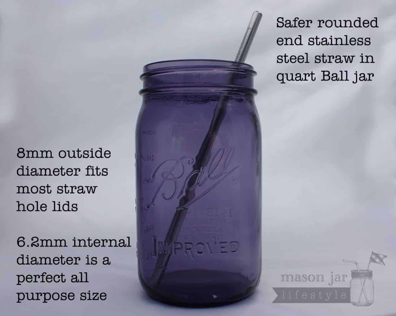 Long Safer Rounded End Stainless Steel Straw for Quart Mason Jars