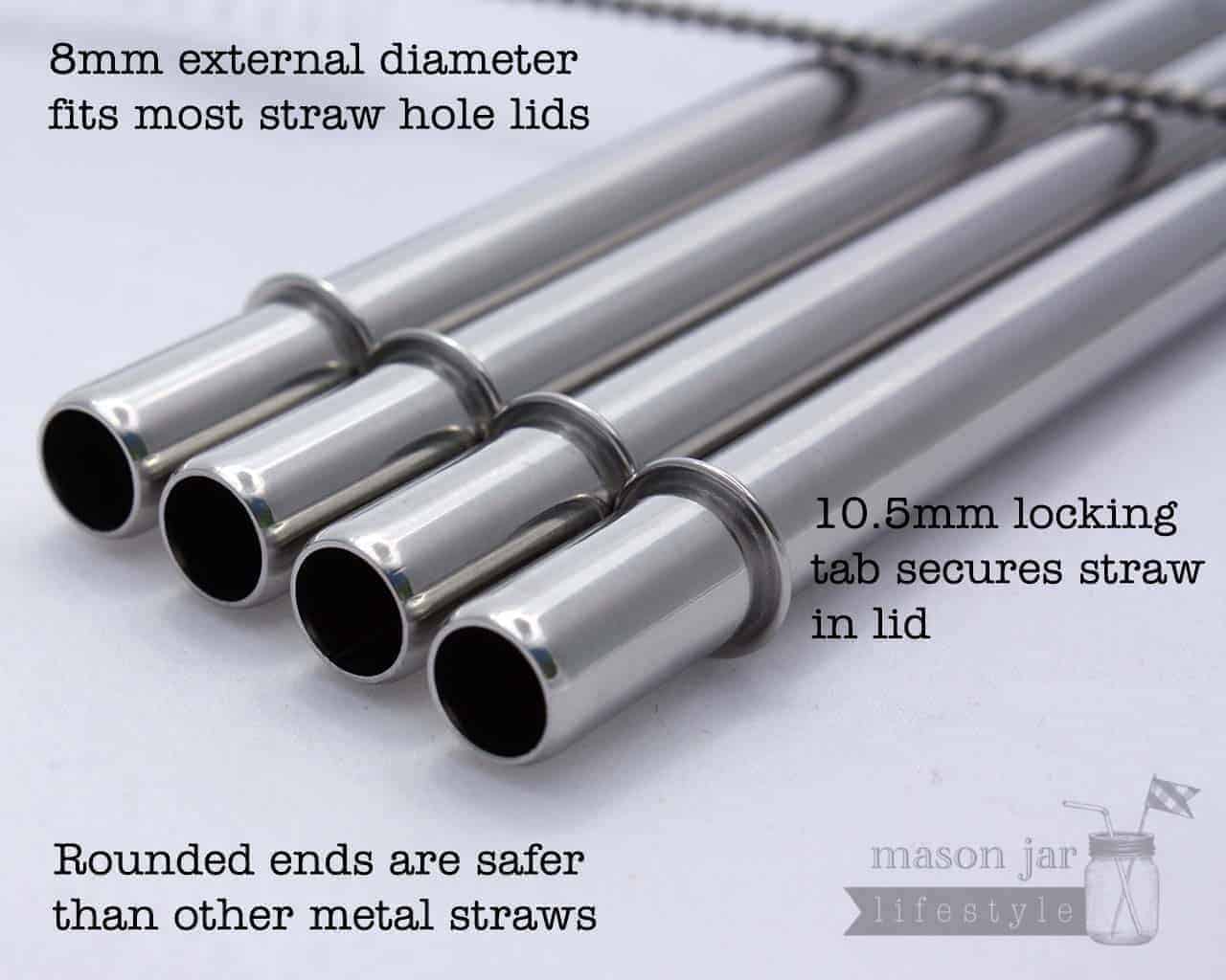 Combo 6 Pack Safer Rounded End Stainless Steel Straws for Mason Jars