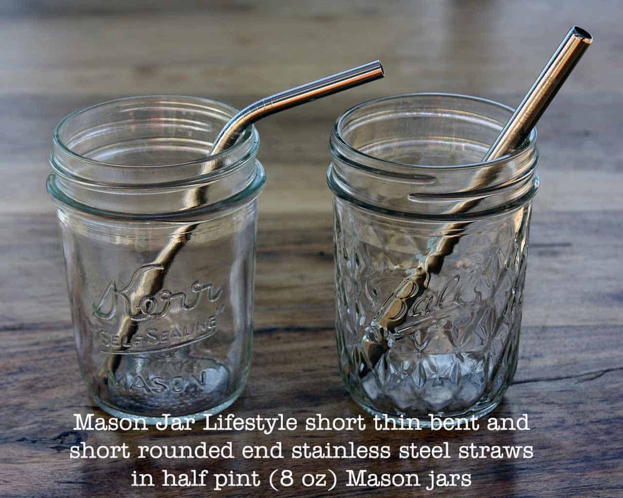 Short Thin Bent Stainless Steel Straw for Half Pint Mason Jars