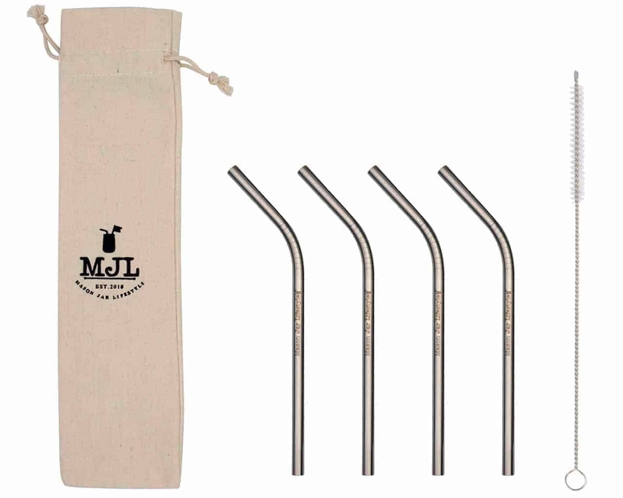 Short Thin Bent Stainless Steel Straw for Half Pint Mason Jars