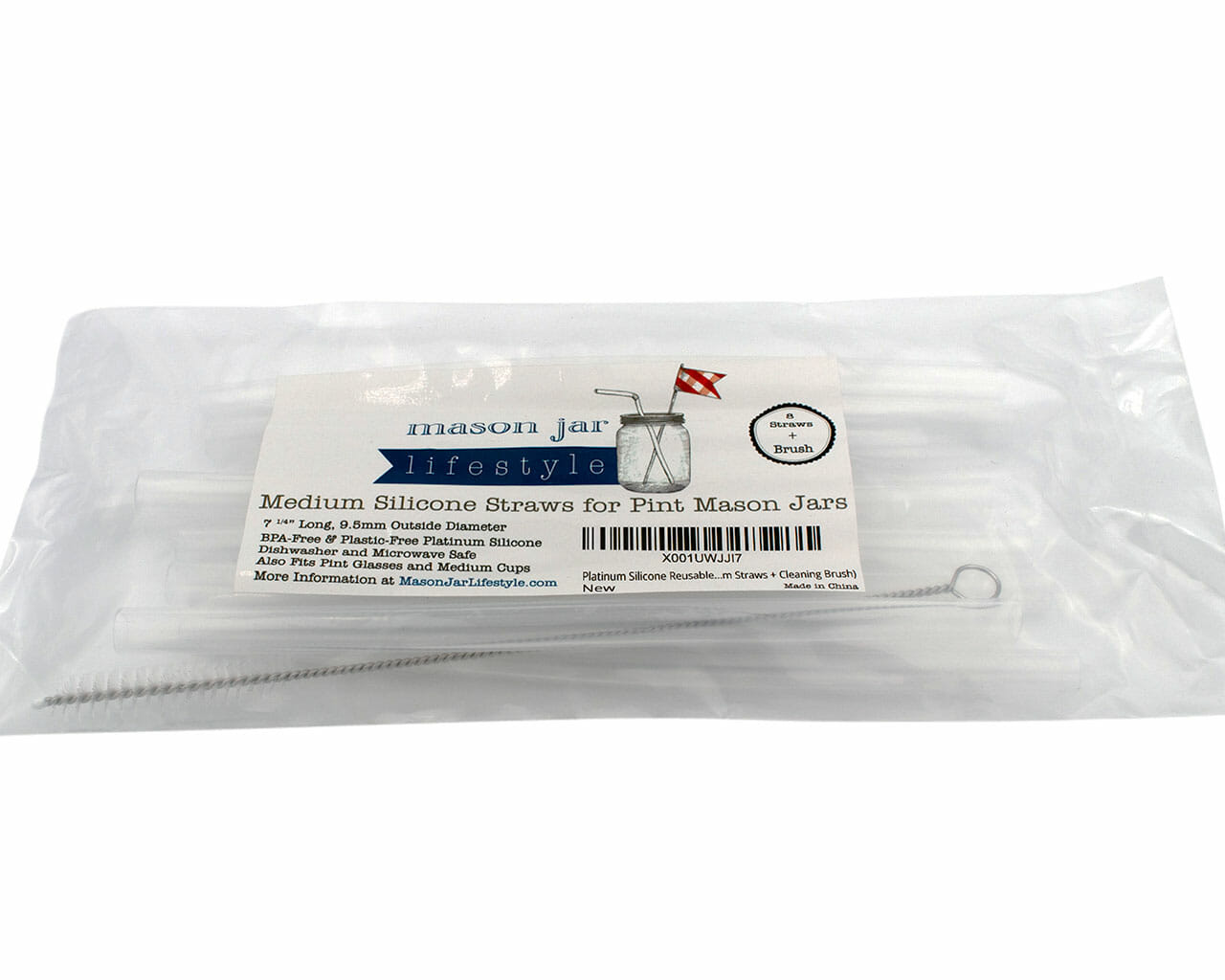 Medium Silicone Reusable Straws for Pint Mason Jars 8 Pack