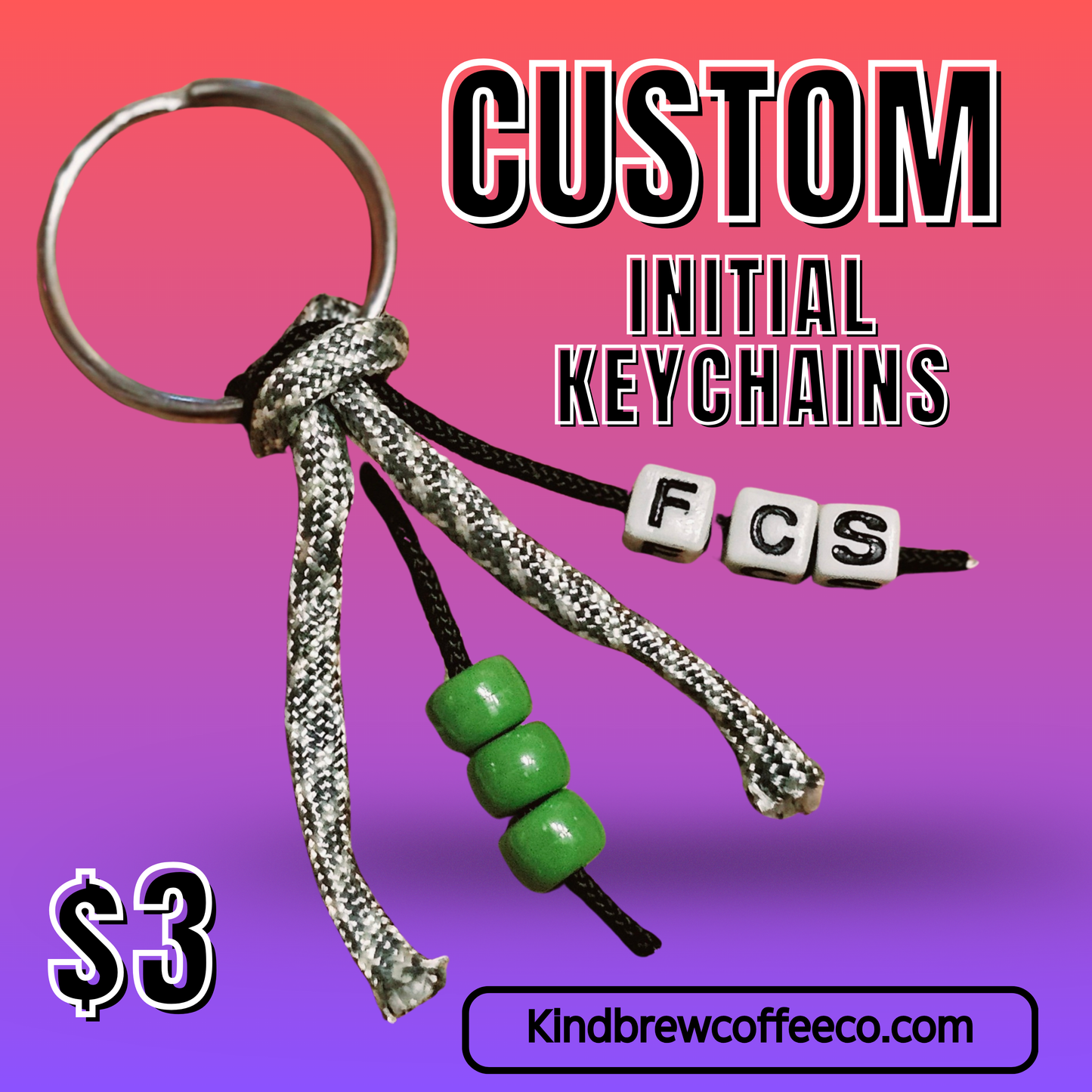 Custom Initial Keychain – Handmade Paracord Keychain with Personalized Beads