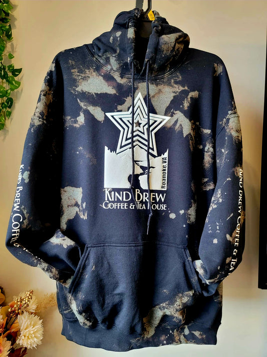 Handmade Bleach Dyed Black Hoodie with Roanoke Star Vinyl Design – Kind Brew Coffee and Tea House