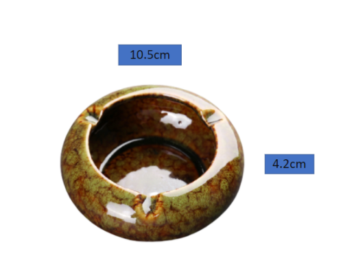 Round Glossy Ceramic Ashtrays + Flameless Lighter (GREENISH)