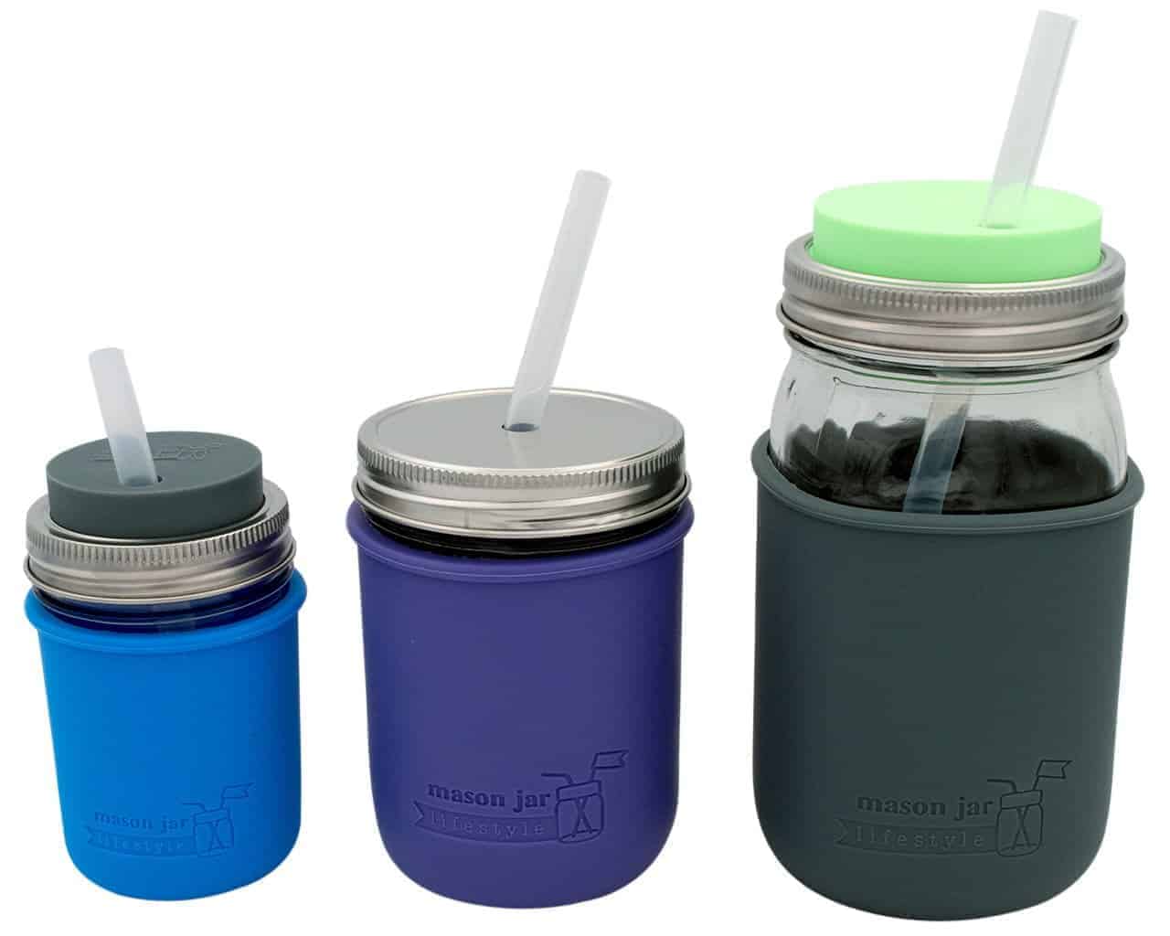 Long Silicone Reusable Straws for Quart or Pint & Half Mason Jars 6 Pack