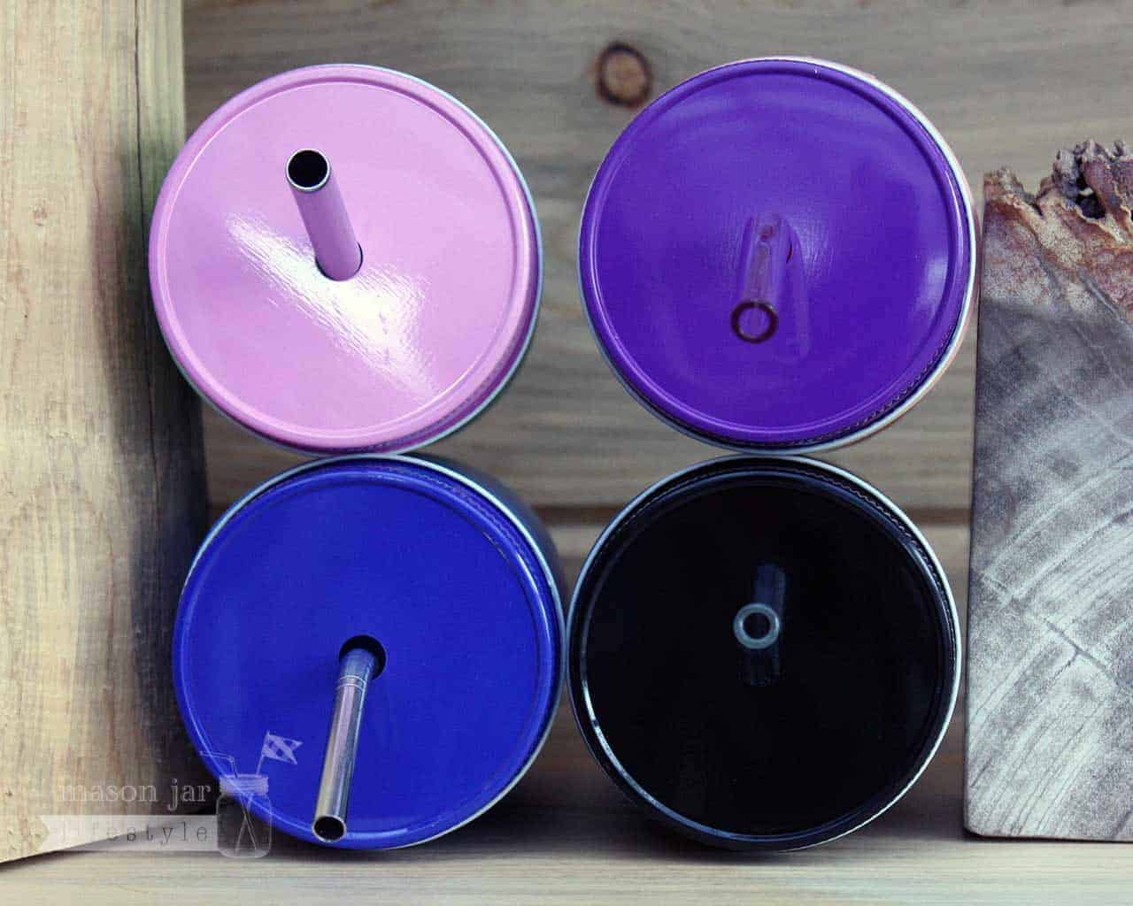 Painted Metal Straw Hole Tumbler Lids for Regular Mouth Mason Jars