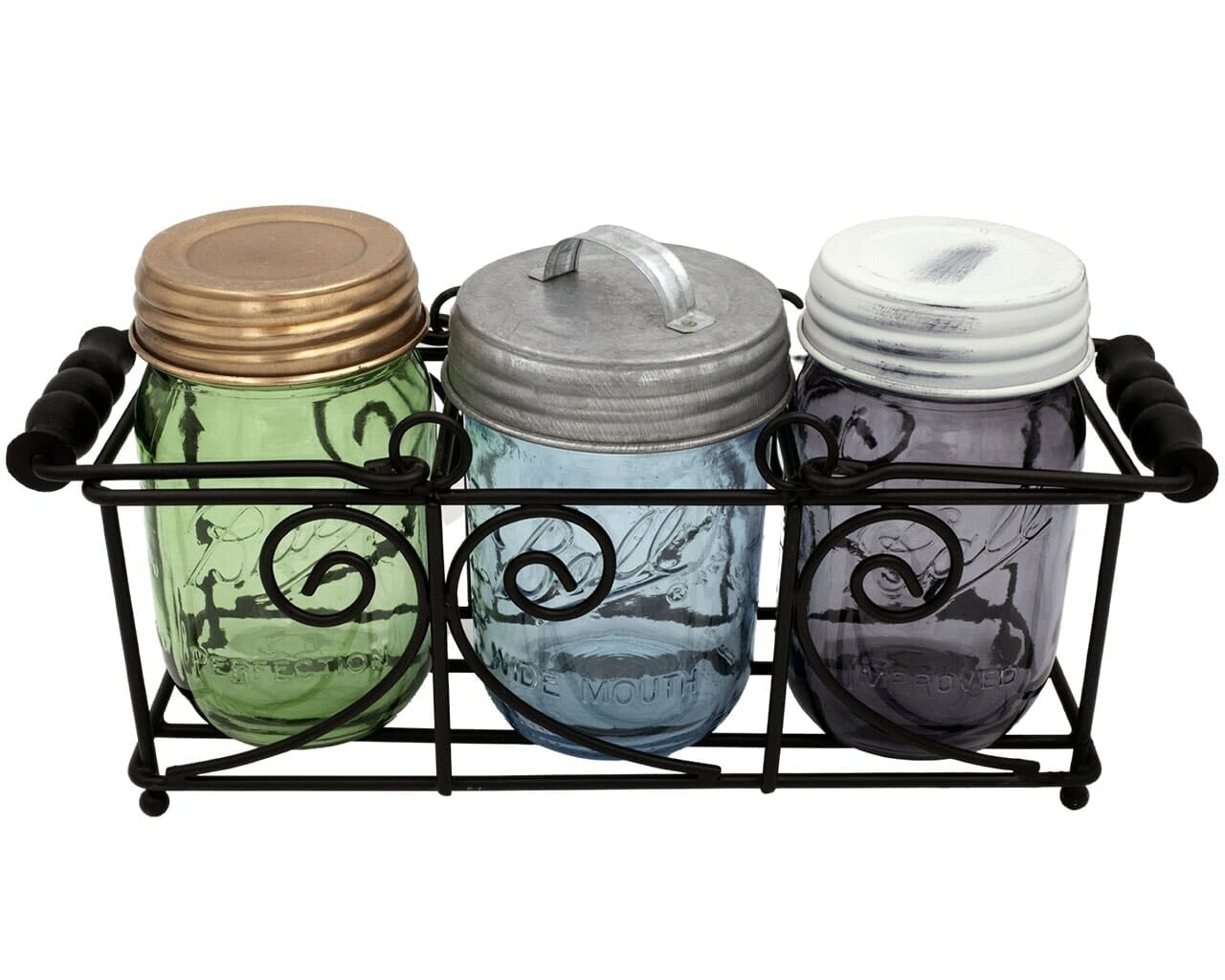 Swirl Black Metal Caddy for 2 Pint Mason Jars