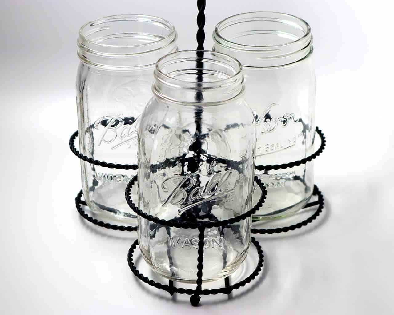 Twisted Black Metal Caddy for 3 Quart Mason Jars