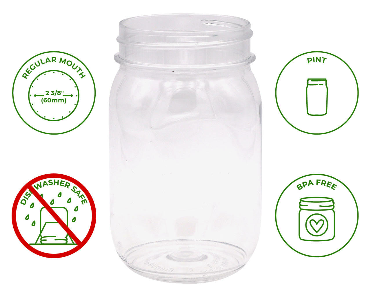 Tossware Regular Mouth 16oz Stackable Plastic Mason Jars