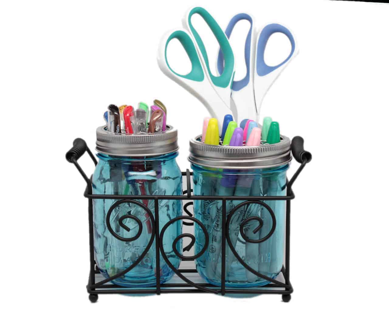 Swirl Black Metal Caddy for 2 Pint Mason Jars