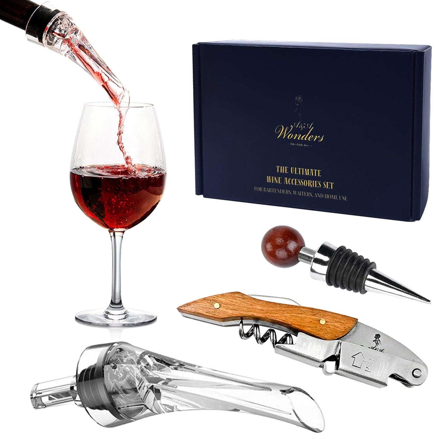 Ultimate Wine Accessories Set Featuring 3 in-1 Multifunctional Waiters Corkscrew