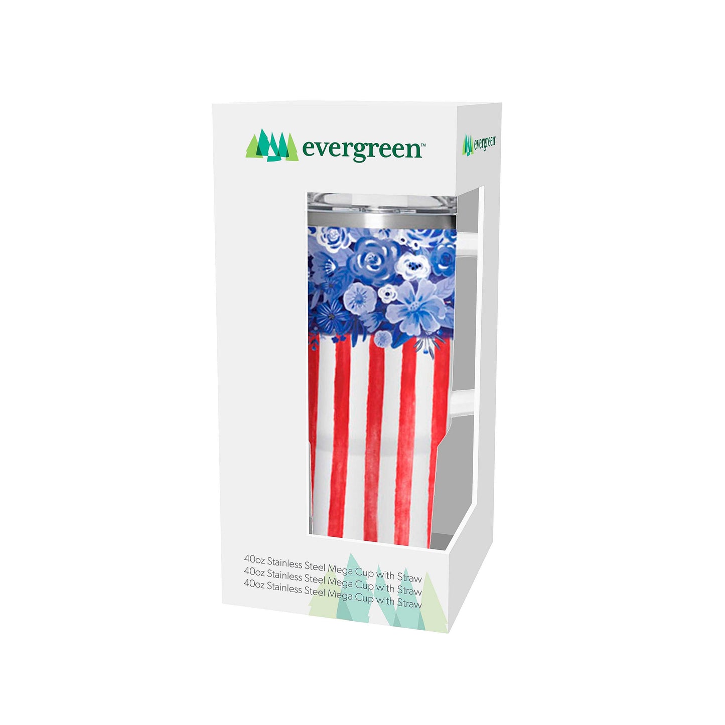 American Flag Floral Canyon Cup, Double Wall Stainless Steel w/ Straw, 40oz, Gift Box
