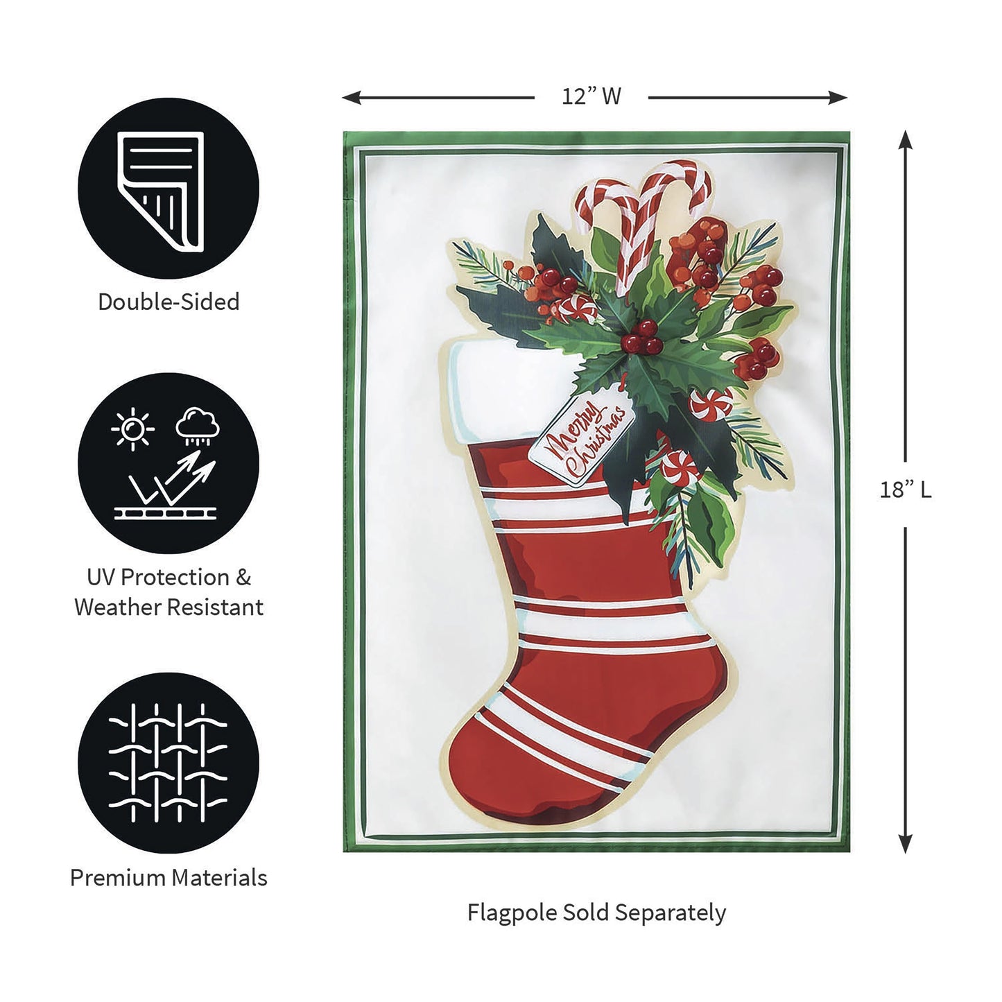 Merry Christmas Stocking Applique Garden Flag