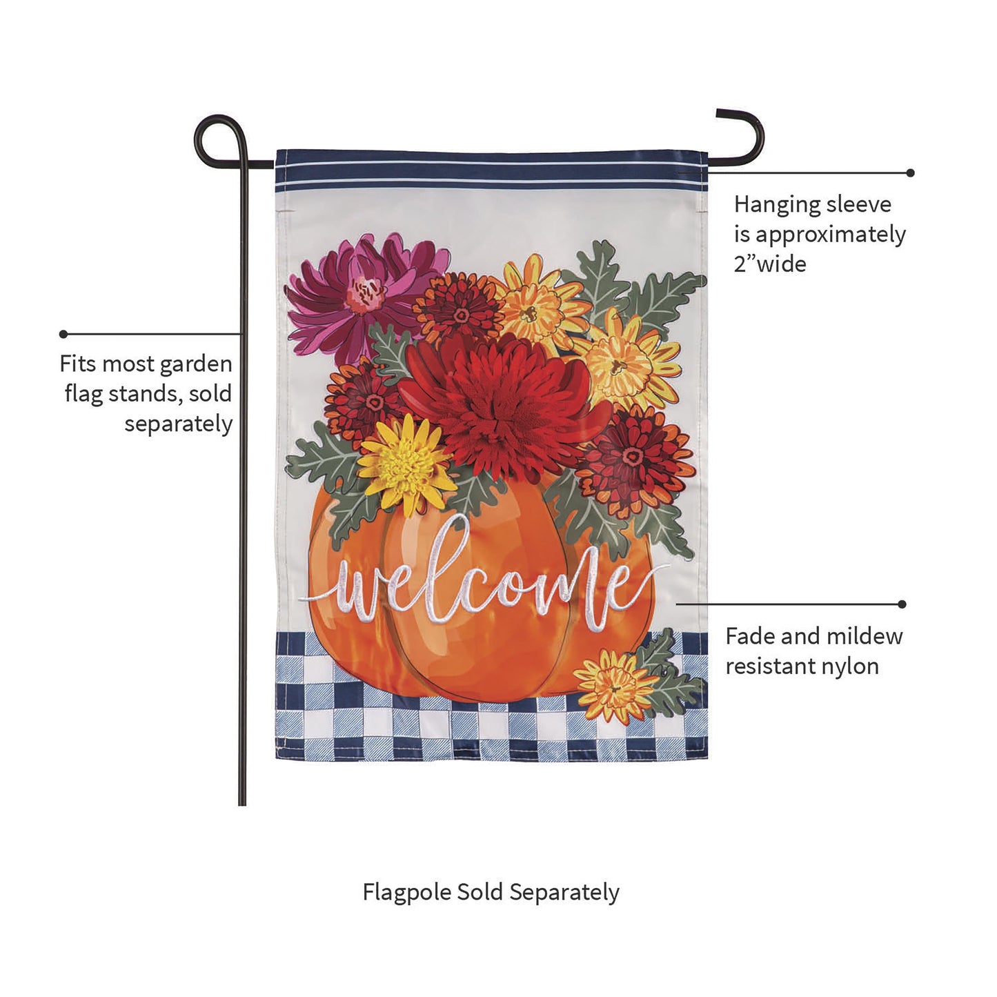 Mums and Pumpkin Applique Garden Flags