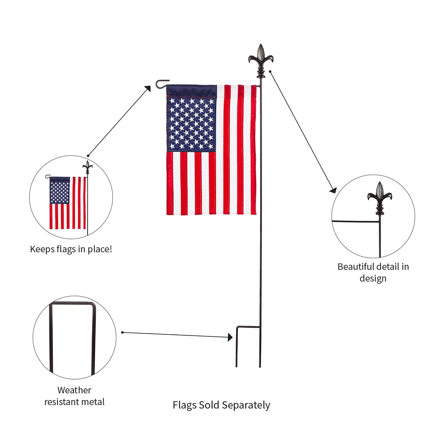 Black Fleur de Lis Garden Size Flag Pole