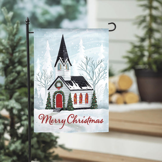Winter Church Applique Garden Flag