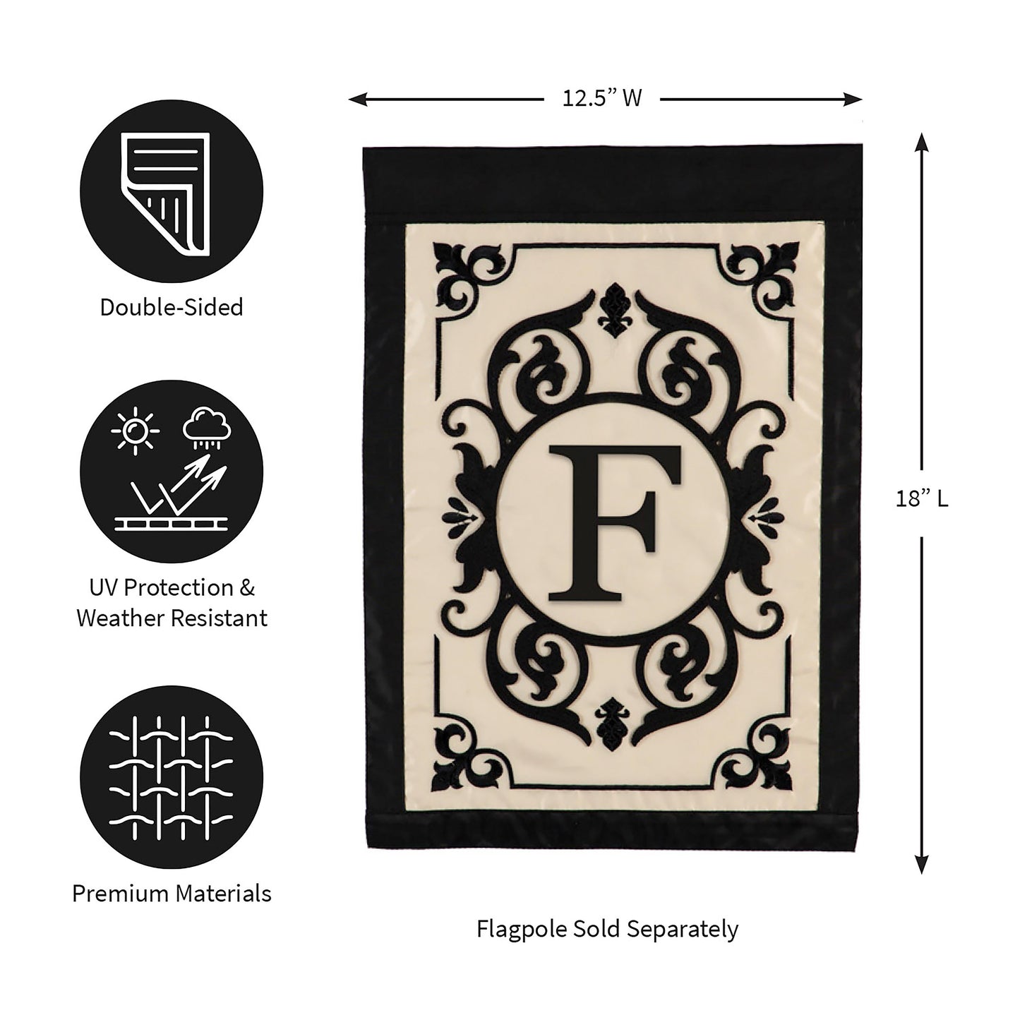 Cambridge Monogram Garden Applique Flag, Letter F