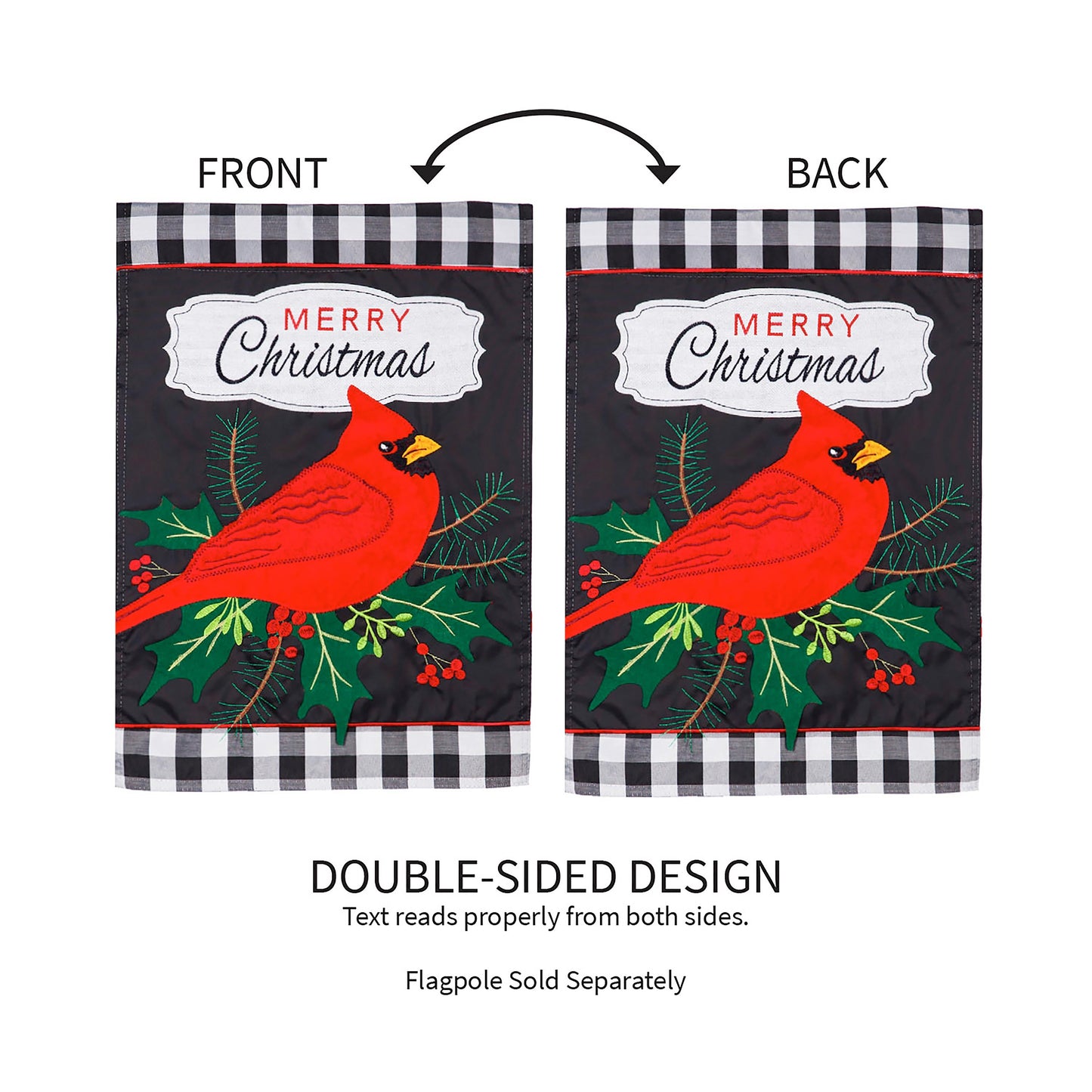 Merry Christmas Cardinal Applique Garden Flag