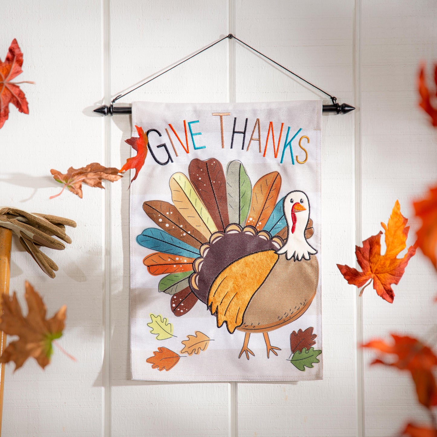 Tom Turkey Thanksgiving Burlap Garden Flag