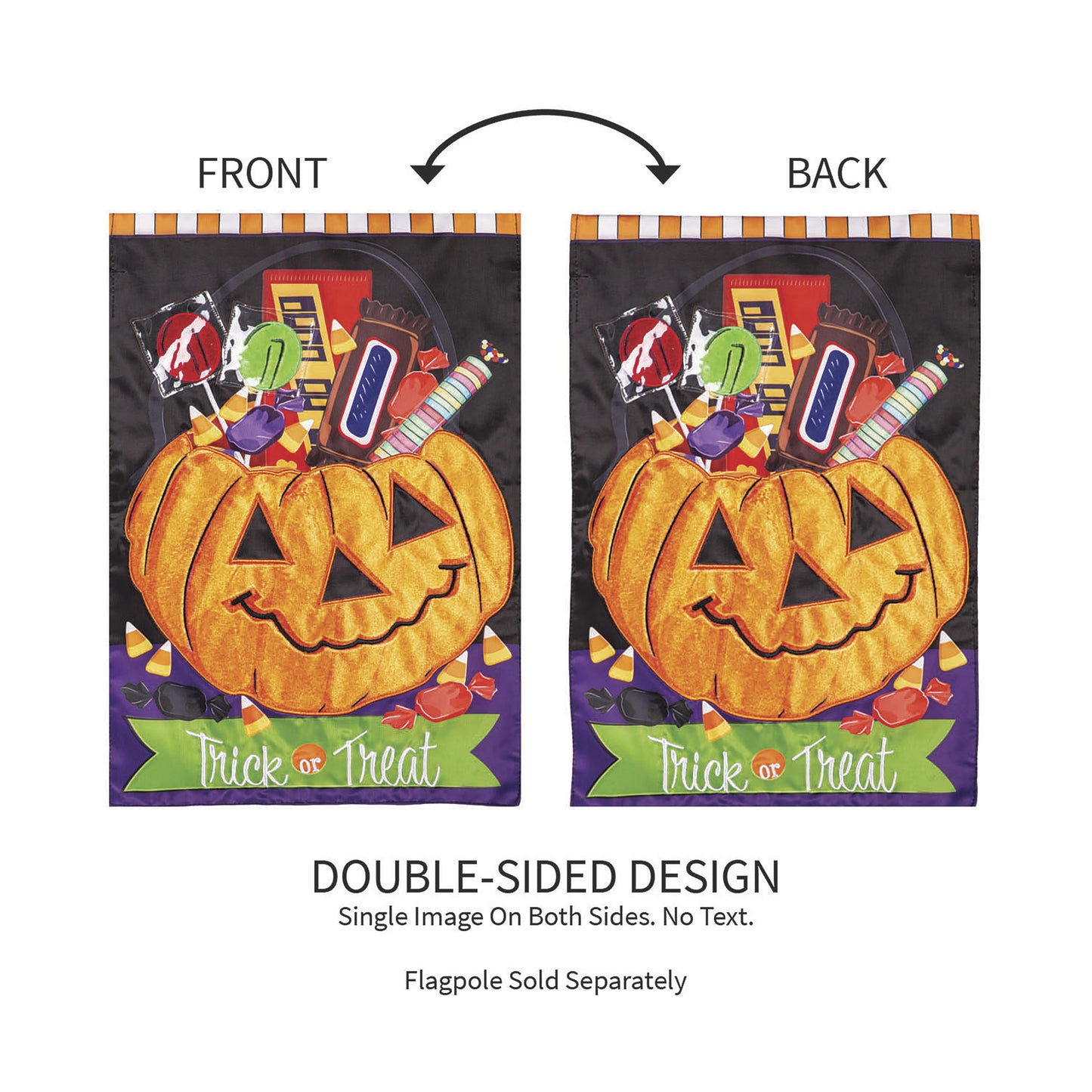 Trick or Treat Halloween Jack O'Lantern Pumpkin Bucket Applique Garden Flag