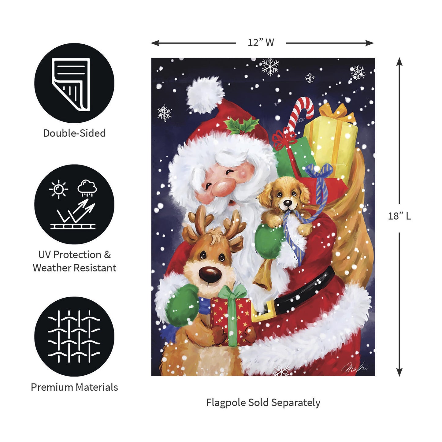 Santa, Reindeer and Puppy Suede Garden Flag