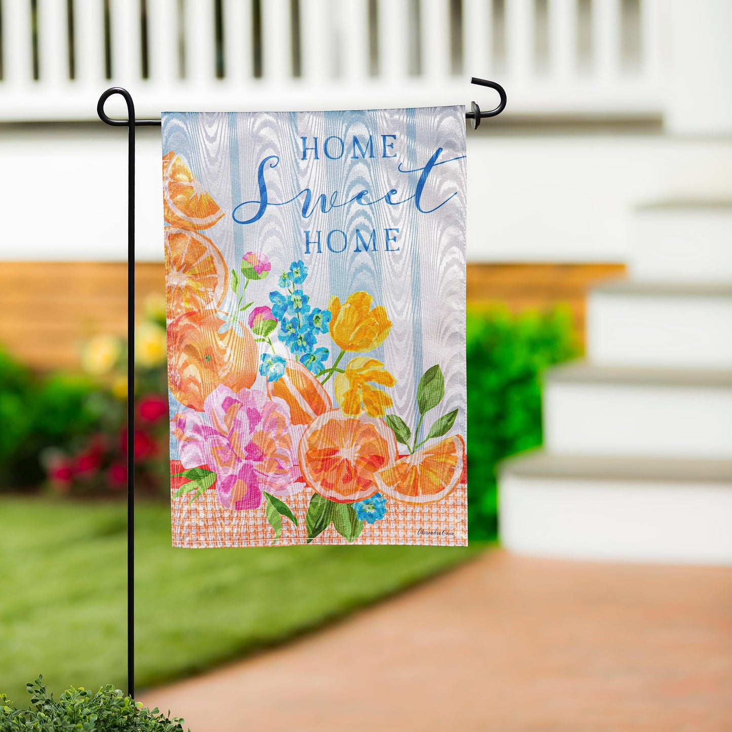 Home Sweet Home Citrus Moire Garden Flag