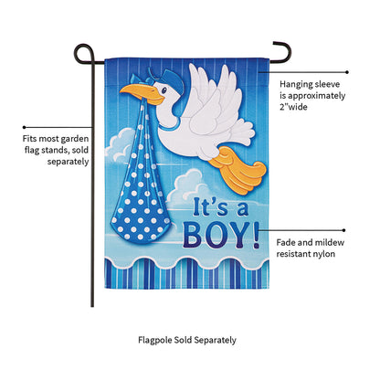 Stork with Special Delivery Suede Garden Flag, Boy
