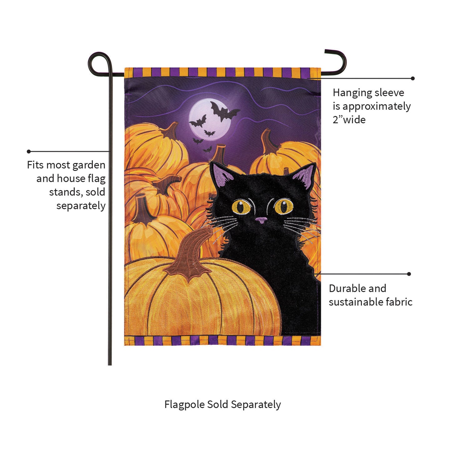Pumpkin Patch Cat Applique Garden Flag