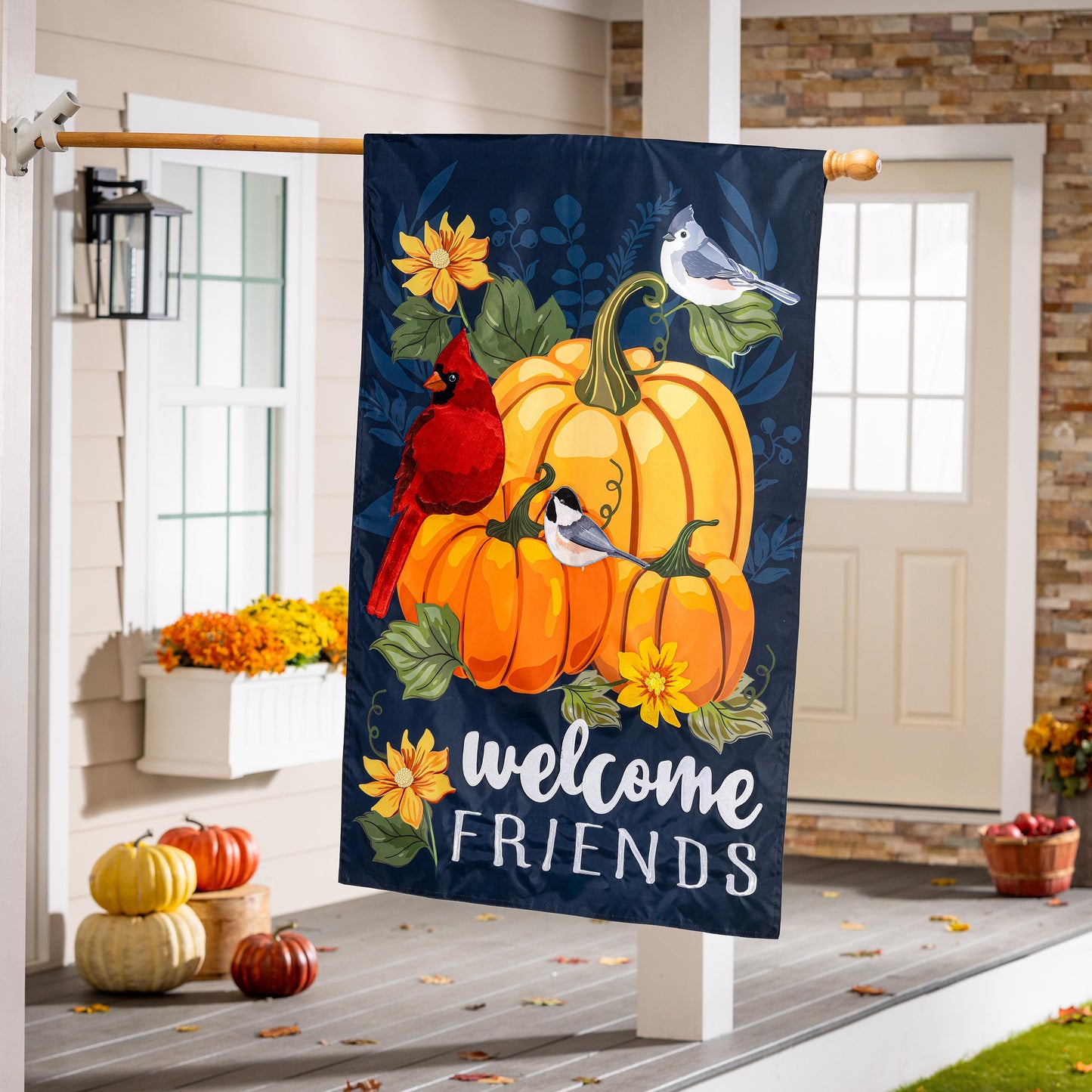 Welcome Friends of Fall  Applique House Flag