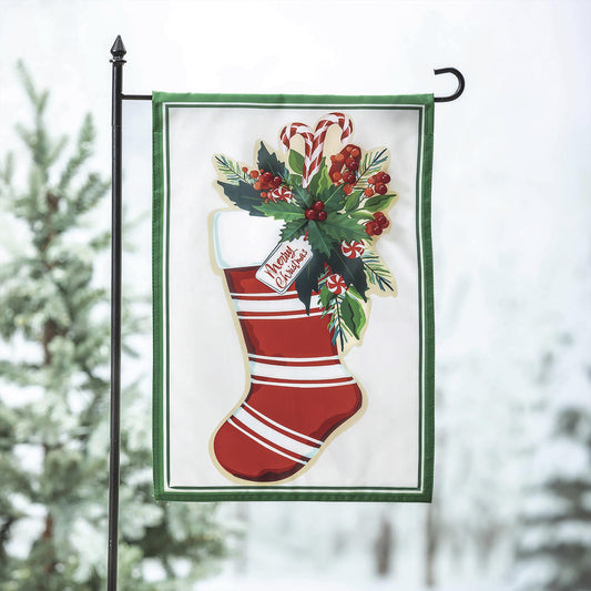 Merry Christmas Stocking Applique Garden Flag