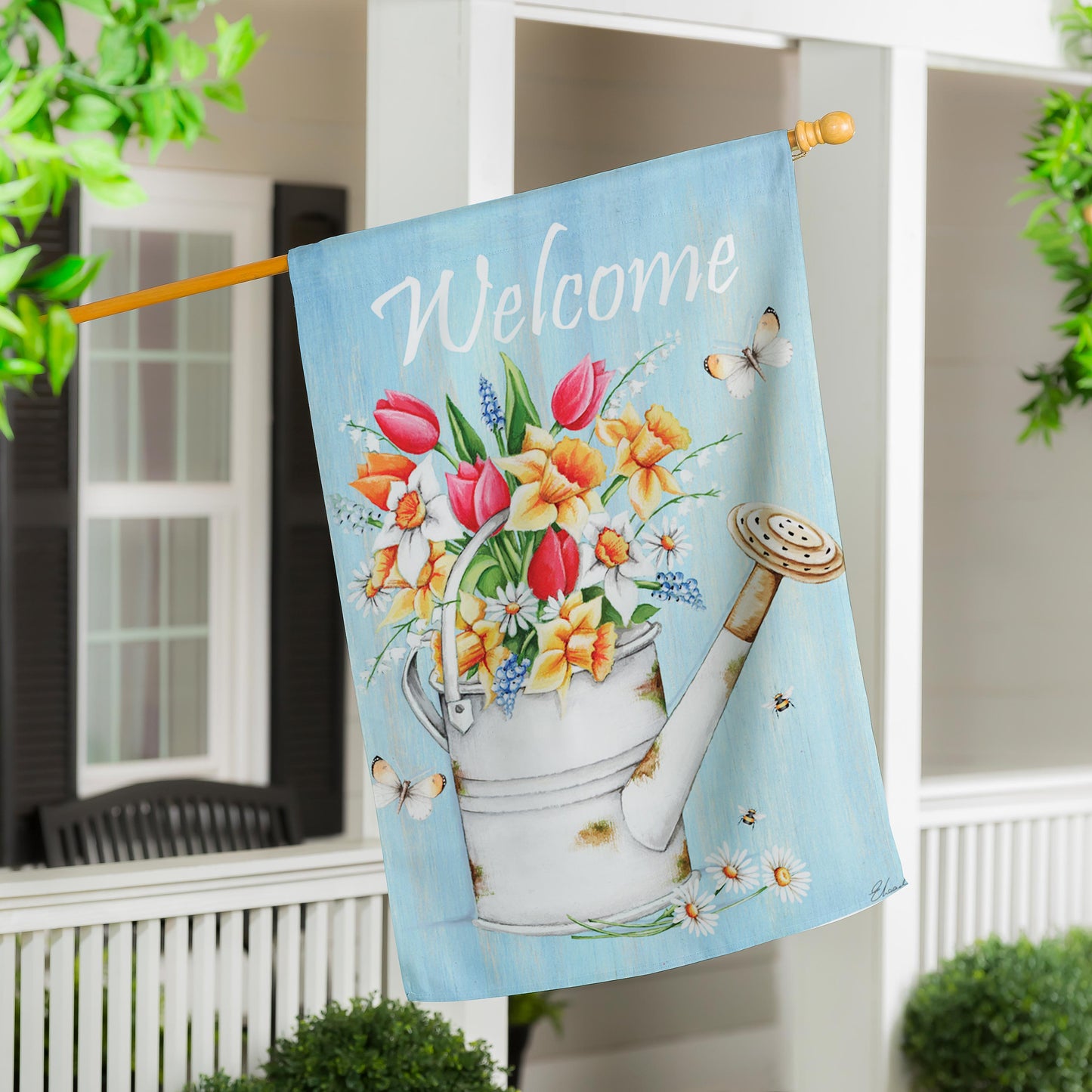 Welcome Flowers Suede House Flag