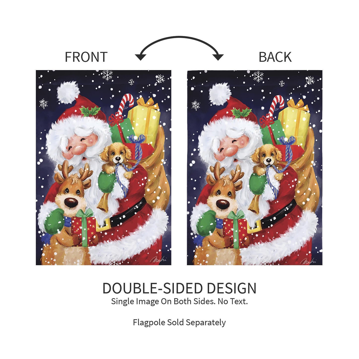 Santa, Reindeer and Puppy Suede Garden Flag