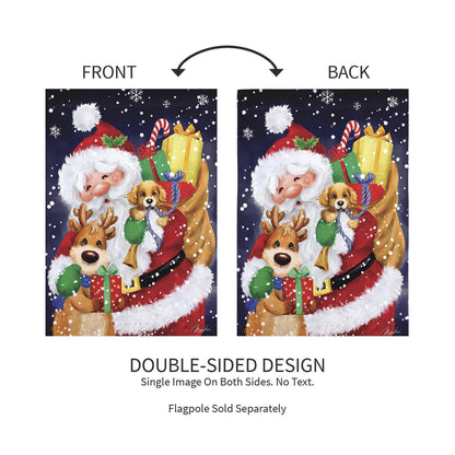 Santa, Reindeer and Puppy Suede Garden Flag