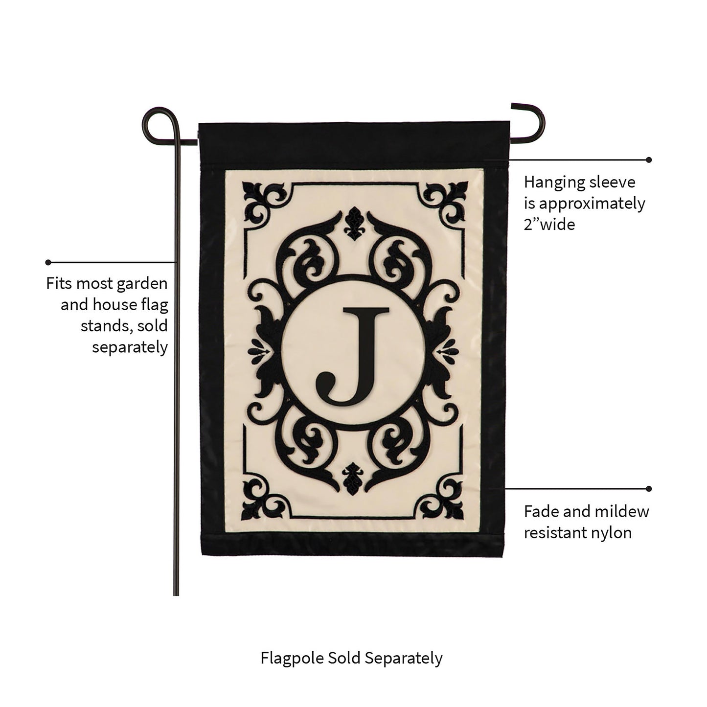 Cambridge Monogram Garden Applique Flag, Letter J
