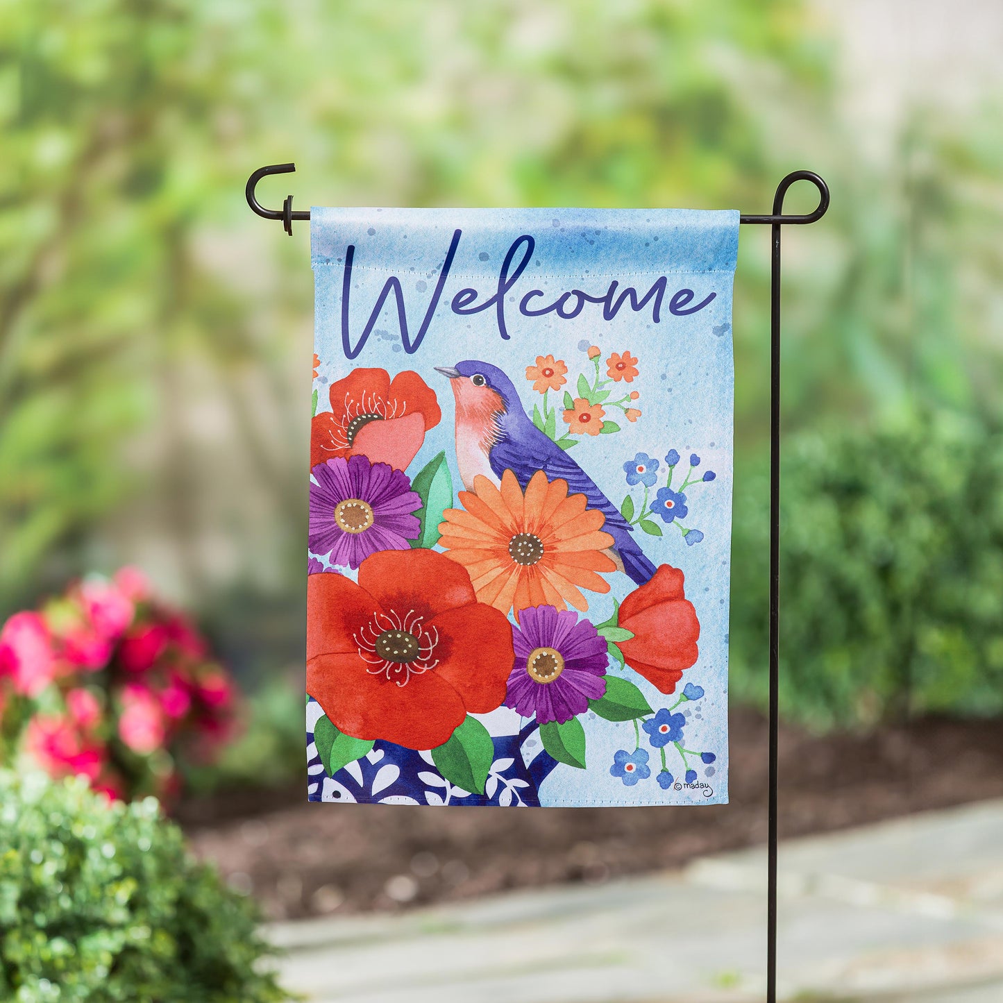 Bluebird Blooms Suede Garden Flag