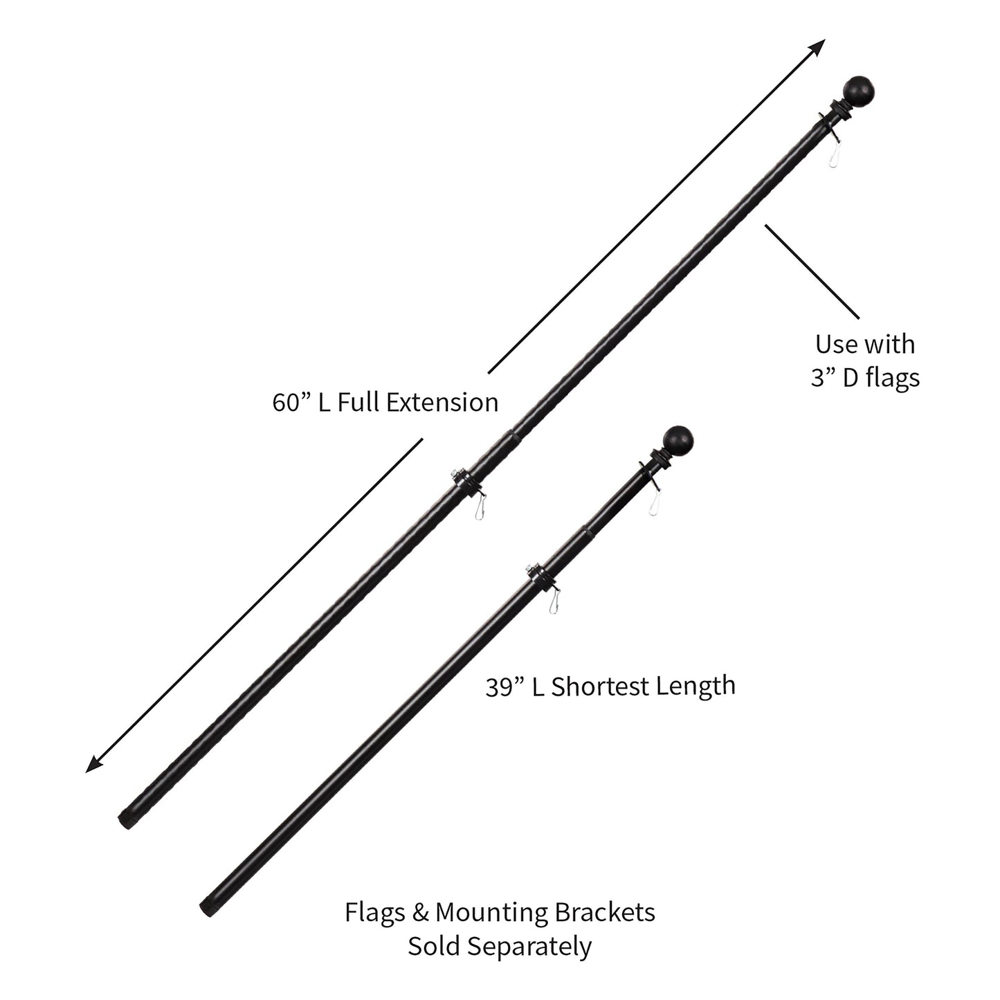Extendable Metal House Flag Pole, Black