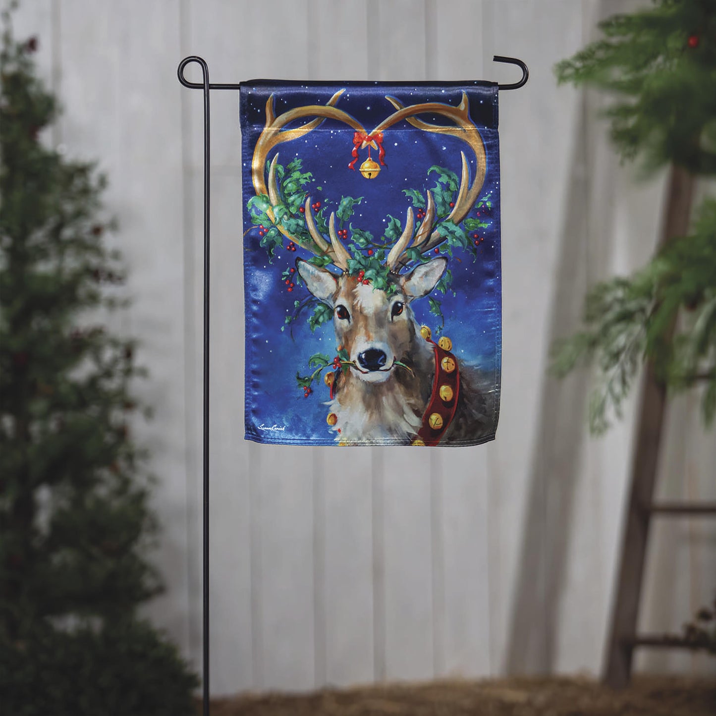 Santa's Reindeer Lustre Garden Flag