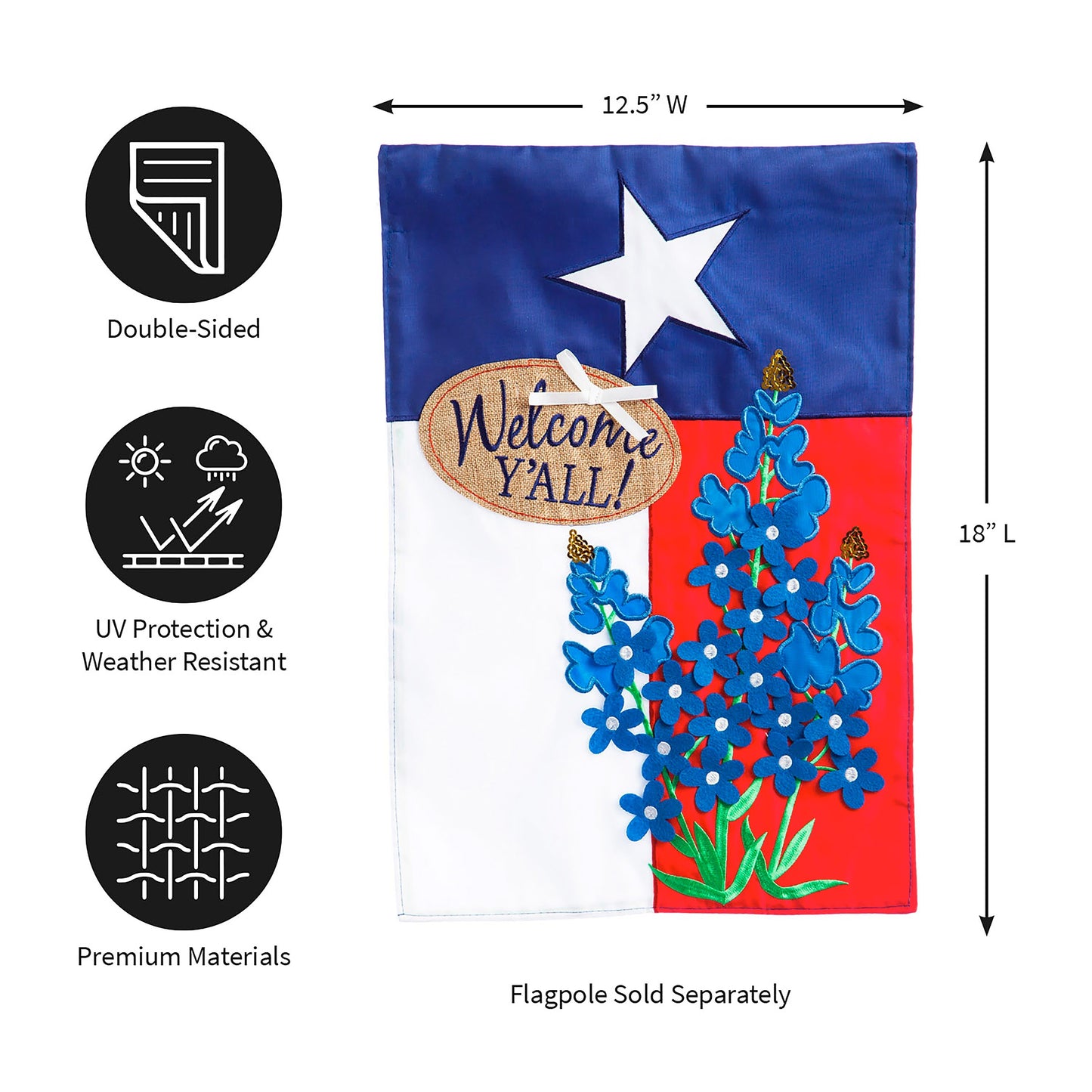 Texas Blue Bonnets Garden Applique Flag