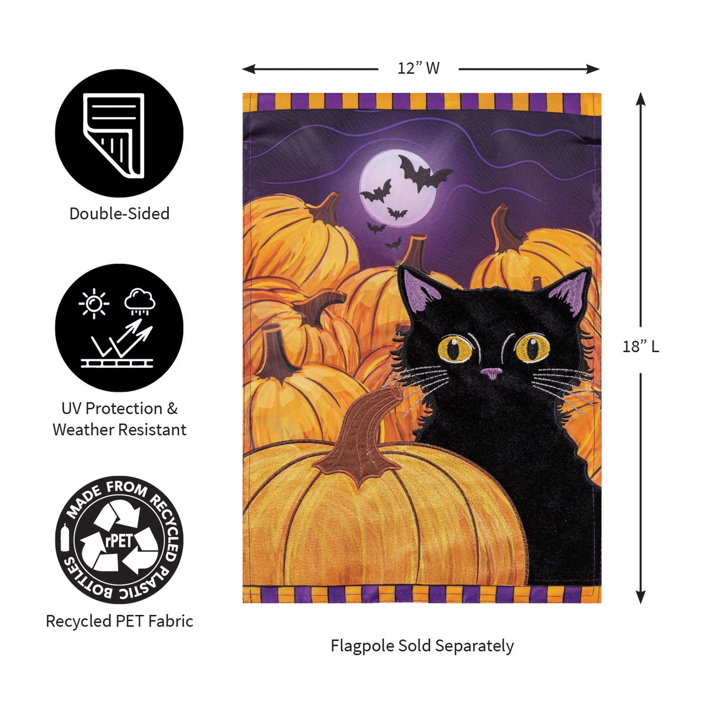 Pumpkin Patch Cat Applique Garden Flag