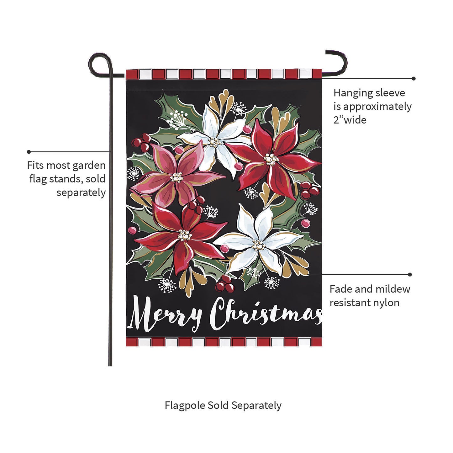 Poinsettia Wreath Applique Garden Flag