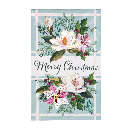 Merry Christmas Floral Applique House Flag