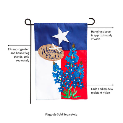 Texas Blue Bonnets Garden Applique Flag