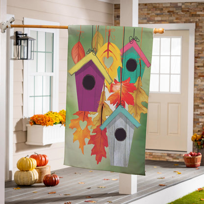 Flock Of Bird Houses Suede House Flag