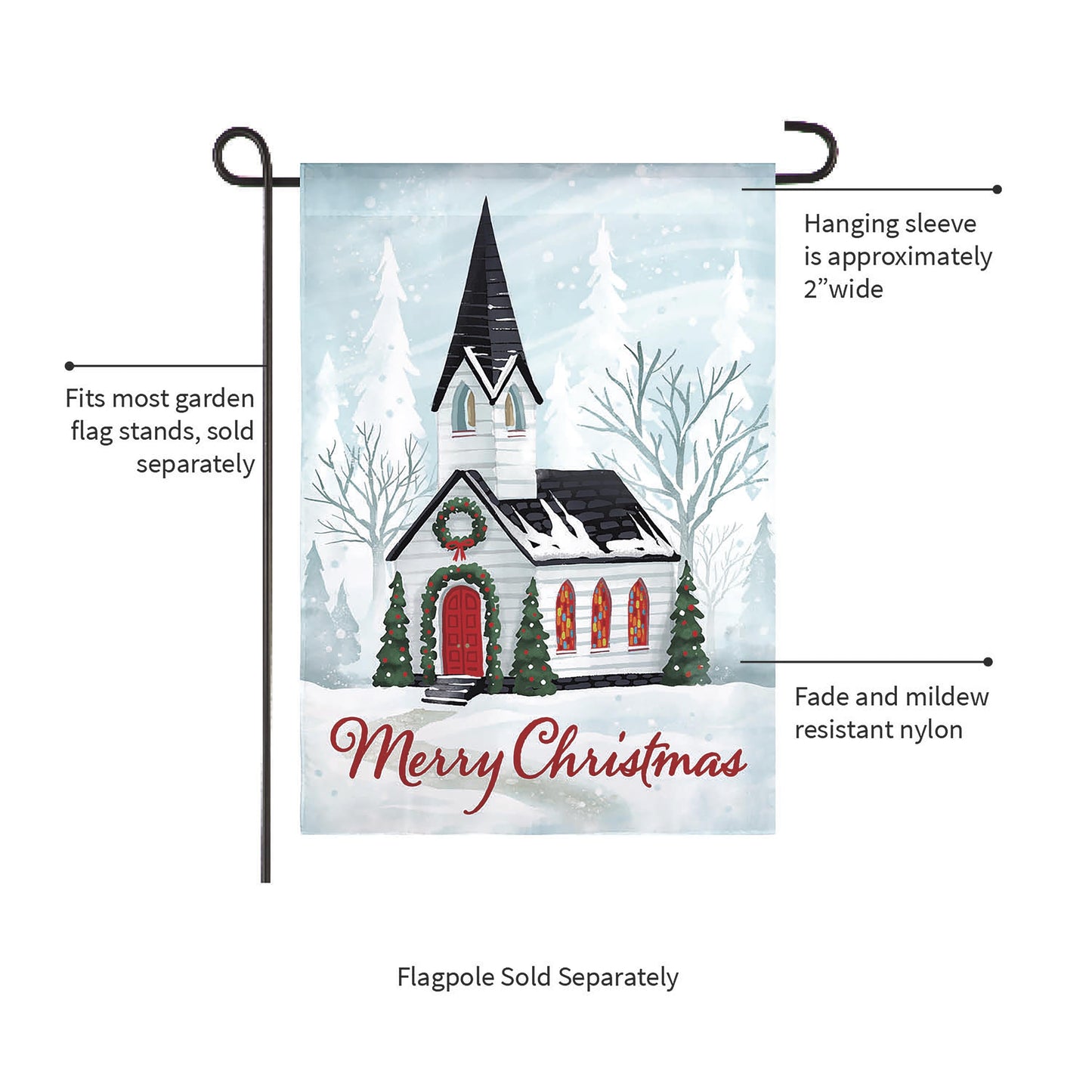 Winter Church Applique Garden Flag