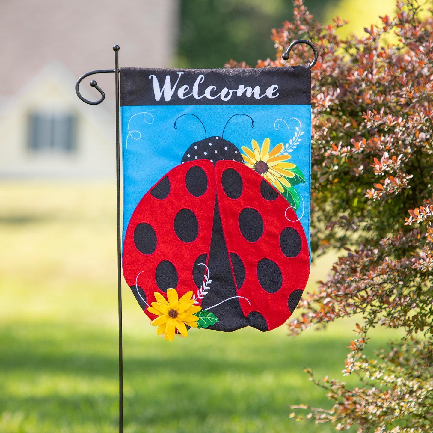 Ladybug Welcome Linen Garden Flag