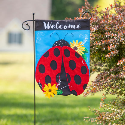 Ladybug Welcome Linen Garden Flag