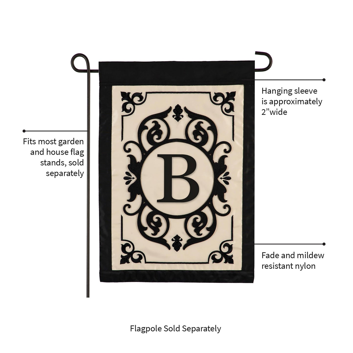 Cambridge Monogram Garden Applique Flag, Letter B