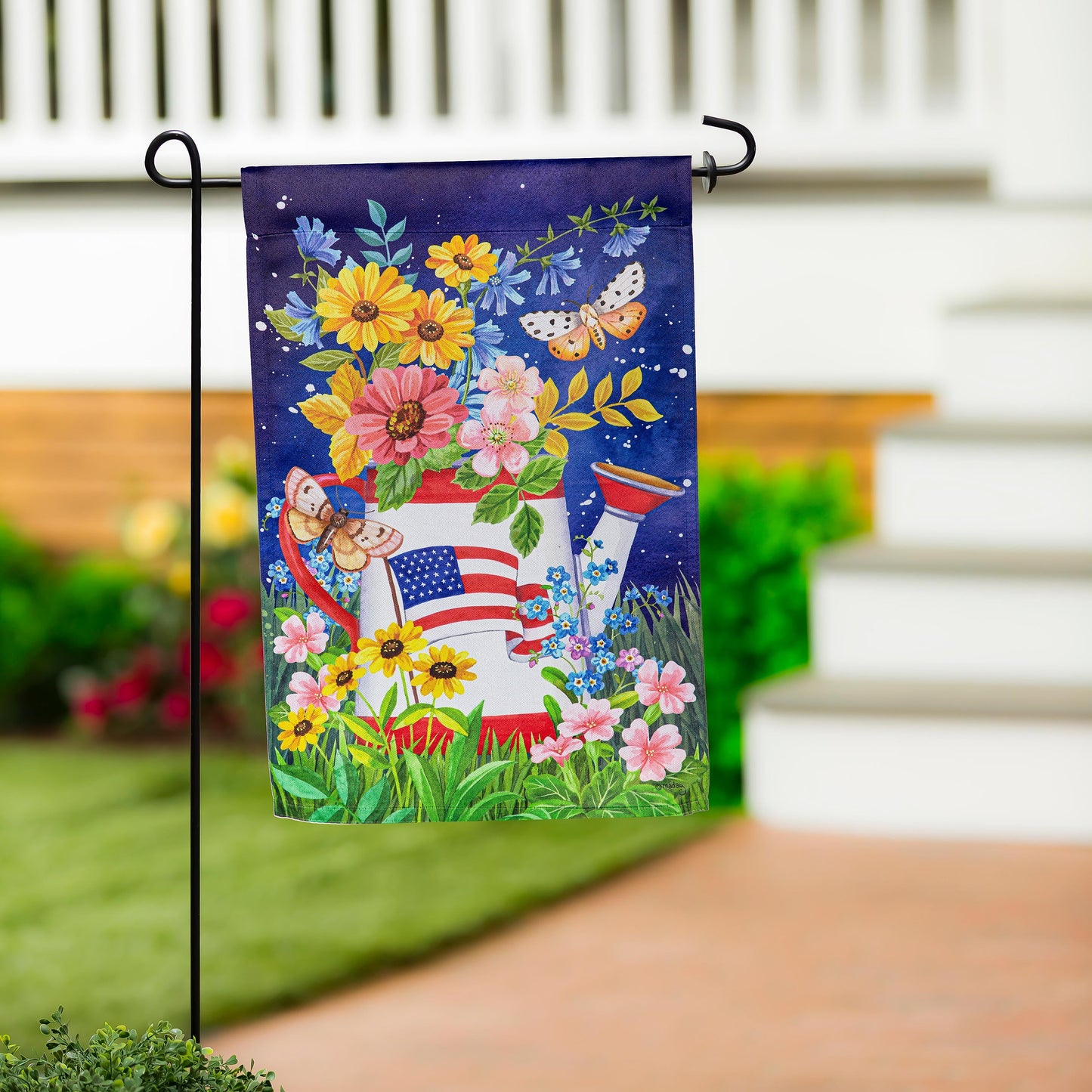 White Watering Can Suede Garden Flag